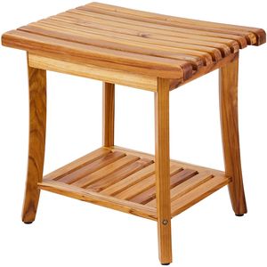 Banc de douche en teck 20 x 14,3 x 17,9, tabouret de douche en bois imperméable avec étagère de rangement, patins antidérapants, capacité maximale de 400 lb, mobilier de salle de bain - Product Image 1