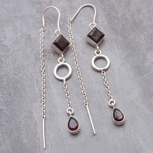 925 Sterling Silver <b>Garnet</b> Threader <b>Earrings</b> Square & Teardrop Natural <b>Garnet</b> Dangle <b>Earrings</b> Jewelry Distributor - Product Image 2