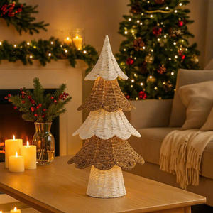 Árbol de mimbre nórdico chic bicolor blanco y natural, escultura artesanal escalonada para exhibición festiva. - Product Image 1