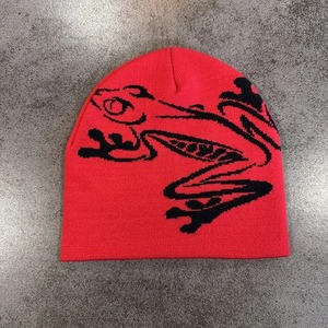 Custom Logo Y2K Beanie Hat Jacquard <b>Knitted</b> Silk Screen Printed Frog <b>Pattern</b> No Folds 100% Acrylic Unisex Adjustable Beach - Product Image 5