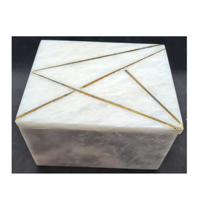 Boîte décorative en marbre haut de gamme, artisanat en pierre massif, avec couvercle en bois et pierre, organisateur pour bijoux et montres - Product Image 5