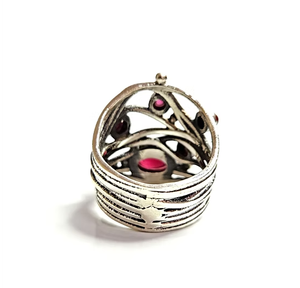 Boho Multi-Garnet Cluster Designer <b>Ring</b> 925 Sterling Silver Customized Gemstone <b>Open</b> Work Statement Jewelry - Product Image 4