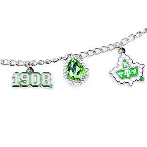   Pulsera de dijes elegante con dijes de hiedra, rosa y verde, inspirada en hermandades, accesorio de muñeca para mujer, regalo personalizado de estilo griego - Product Image 5