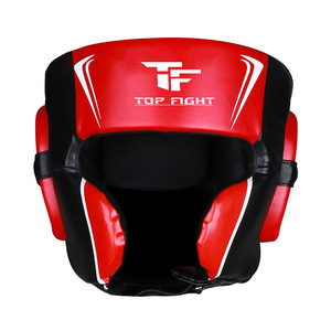 Headgear Red Black PU Sparring <b>Training</b> <b>Head</b> Guard Hook Loop Closure Breathable Adult Martial Arts Gear - Product Image 1