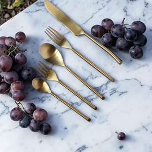 Gold Plated Cutlery Set <b>Mirror</b> Finish Long Handle Modern Design Durable Metal Utensils For Wedding Occasion - Product Image 1