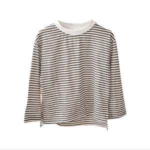 T-shirt femme rayé à manches longues en viscose et coton, col rond, écologique, respirant, léger, essentiel pour la superposition – Prêt pour l'automne - Product Image 1