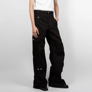 Custom <b>Men's</b> <b>Black</b> Stonewashed Straight-leg Denim <b>Cargo</b> <b>Pants</b> Oversized Straps Multi-Pockets Plus Size Streetwear Solid Button - Product Image 4