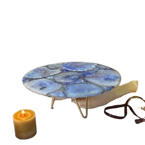 ที่วางเค้กอาเกตสองชั้นหรูหราทันสมัยพร้อมขอบทองเหลืองสีทองที่ใส่ขนมหวานกันน้ำสำหรับวันเกิดงานแต่งงาน - Product Image 4