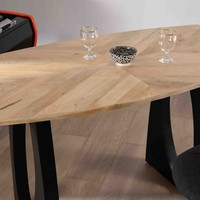 Table haute Vandana Urban Texture en bois d'acacia, 185 cm, avec pieds en métal noir, design Audacio