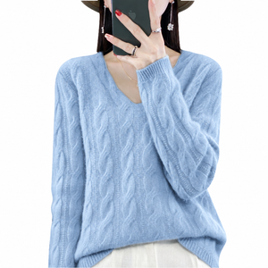 Pull en cachemire 100 % tricoté à col en V pour femme, à manches longues, tricot d'hiver, vente en gros, fabricant - Product Image 1