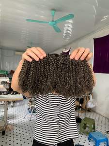 Extensiones de Cabello Afro Rizado Natural Gris Auténtico, Vietnamita, Doble Trama a Máquina, Sin Químicos, Donantes Mayores, Fábrica - Product Image 4