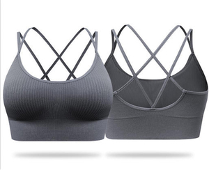 Women Ribbed Sports Bra Scoop Neck Spaghetti Strap Medium Support Breathable Yoga Tank Top Solid Color Design Sports Bra - Product Image 6