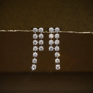 Boucles d'oreilles pendantes longues en diamants de laboratoire 6.18CTW, design double rangée, bijoux de mariage raffinés et imposants - Product Image 2