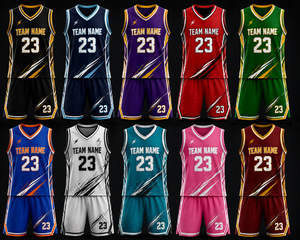 Conjunto de Uniforme de Baloncesto Personalizado Sublimado, Transpirable, de Malla, Negro y Dorado, con Nombre del Equipo 23, Absorbe la Humedad, Unisex, para Adultos - Product Image 3