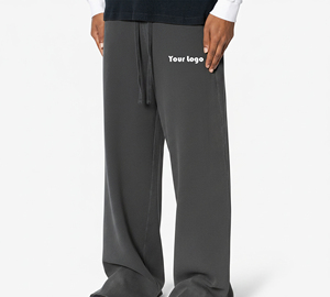 Nouveau style vintage, pantalon de survêtement à cordon de serrage, coupe droite, en laine mi-lourde, respirant, écologique, 100% coton, à bas large - Product Image 1