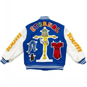Veste universitaire bleue pour homme avec patch brodé, style streetwear, col rabattu, coupe classique pour l'automne - Product Image 5