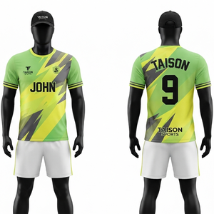 Ensemble de sport pour hommes, uniforme de squash, 150 GSM, polyester interlock, séchage rapide, impression par sublimation, panneau vert jaune gris, logo personnalisé - Product Image 1