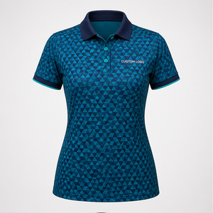 Custom Teal Navy Micro Triangle Print <b>Womens</b> <b>Polo</b> <b>Shirt</b> Quick Dry Breathable Short Sleeve Golf Team Uniform WPS-0734 - Product Image 1