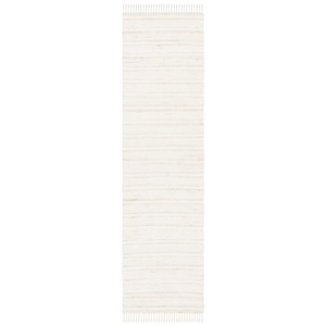 Striped Organic Cotton Flat Weave Jute <b>Rug</b> Rectangle <b>White</b> Scandinavian Style Washable Hallway <b>Rug</b> - Product Image 1
