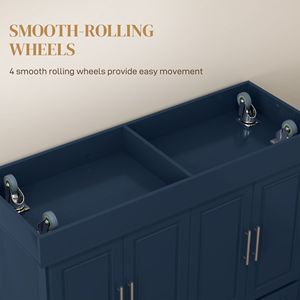 Carrello da Cucina Blu Navy con Piano in Acciaio Inox Rotante, 2 Cassetti, Porta Spezie, Porta Coltelli e Porta Asciugamani in MDF - Product Image 6