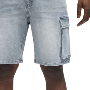 Shorts cargo en jean délavé bleu clair pour homme, décontractés, mi-longs, respirants, en coton, coupe droite, avec poches utilitaires, mode estivale - Product Image 5