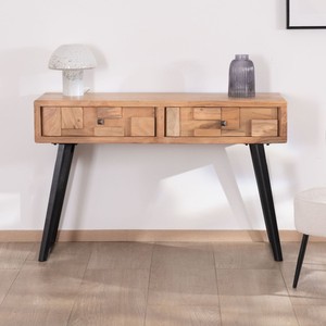 Vandana Royal Texture <b>Console</b> <b>table</b> with 2 drawers in acacia wood with <b>black</b> metal legs, airy and modern design Puzzle - Product Image 1