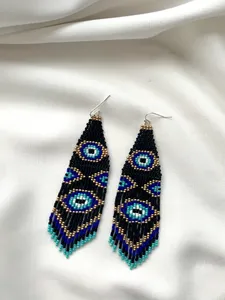 Pendientes de moda al por mayor con cuentas, pendientes de cuentas de semillas, pendientes colgantes con flecos, pendientes tipo candelabro, pendientes de ojo turco - Product Image 5