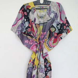 Robe kaftan en coton indien faite à la main à imprimé floral, légère, idéale pour la plage - Product Image 1