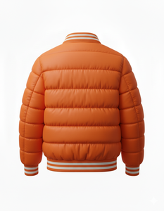 Chaqueta acolchada estilo universitario naranja para hombre, abrigo bomber con botones a presión, cuello acanalado, ropa de calle, ropa exterior - Product Image 4