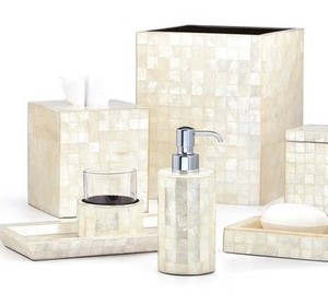Ensemble d'accessoires de salle de bain décoratifs en nacre, plateau d'organisation chic en nacre pour la décoration de la salle de bain, maison, hôtel, spa - Product Image 2