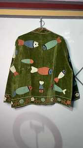 Chaqueta de terciopelo Suzani hecha a mano, diseño de pez bordado, abrigo estilo bohemio - Product Image 6