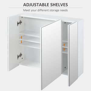 Armadietto da Bagno a Parete a 3 Ante in PVC e MDF Bianco con Ripiani Regolabili e Specchio - Product Image 6
