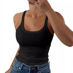 Débardeur côtelé sexy personnalisé pour femme, coupe ajustée, tricoté, dos nu, à fines bretelles, style camisole, gilet d'extérieur tendance, coupe ajustée classique - Product Image 5