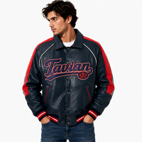 Blouson universitaire en cuir véritable pour homme, vêtement d'extérieur haut de gamme pour l'automne, patchwork brodé, logo personnalisé, marque privée, vente en gros