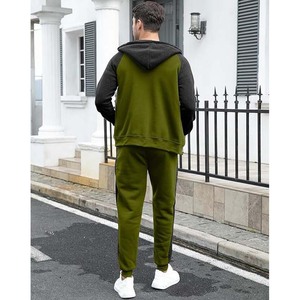 Conjunto Deportivo con Capucha para Hombre, Color Verde Oliva, Manga Larga, Color Sólido, Algodón y Poliéster, Pantalones con Cordón y Bolsillos Laterales - Product Image 4