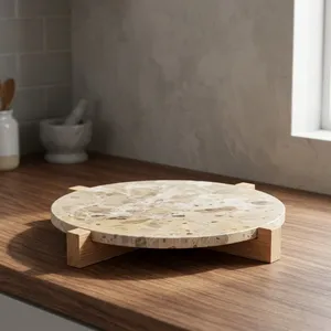 Tabla de cortar de mármol y madera para el hogar, gruesa, sostenible y ecológica, bandeja elevadora de tierra y madera para servir - Product Image 4