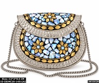 Pochette de soirée de luxe pour femme avec motif floral en mosaïque, ornée d'un cadre métallique, idéale pour mariages et soirées