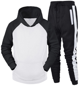 Conjunto Deportivo de Dos Piezas para Hombre, Sudadera con Capucha y Pantalones Jogger en Bloques de Color Blanco y Negro, Ropa Casual Urbana, Servicio OEM - Product Image 1