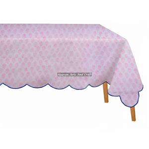 Mantel Rectangular Nuevo 100% Algodón con Borde Festoneado, Tamaño Personalizado, Estampado Floral, Mantel con Borde Festoneado Estampado a Mano en India para Bodas - Product Image 1