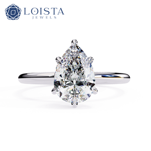 Anillo de Compromiso Clásico con Diamante Cultivado en Laboratorio de 2 Quilates en Forma de Pera, 7x10 mm, Engaste de Puntas, Base Chapada en Oro, Moderno, Certificado por IGI - Product Image 1