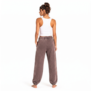 Pantalon de jogging délavé pour femme en coton, décontracté, avec cordon de serrage, poches latérales, logo personnalisé - Product Image 3