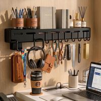 Organisateur de bureau mural 3-en-1 de qualité supérieure, porte-stylos incassable, plateau à dossiers noir, support de rangement pour accessoires de bureau