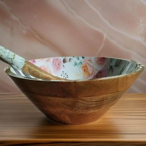 Handmade Lightweight Minimalist Wooden Enamel Bowl Set Eco-Friendly Food Serving <b>Utensils</b> for Parties from India - Product Image 4