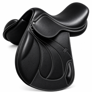 Selle d'équitation anglaise en cuir véritable de qualité supérieure, selle tout usage à contact étroit avec surpiqûres contrastées, équipement équestre - Product Image 4