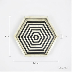 Handmade Modern Geometric Hexagonal Marble Effect Bone Inlay <b>Decorative</b> Tray Abstract Pattern <b>Panel</b> Design Single Piece - Product Image 4