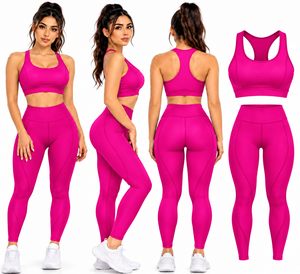 Ensemble de yoga rose pour femme : Soutien-gorge de sport dos nageur et leggings taille haute longueur intégrale, sans couture, extensible dans les quatre sens, vêtements de sport - Product Image 5