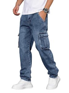 Jean cargo pour homme résistant au vent, coupe élégante, confortable, style tendance, haute qualité, multi-poches, personnalisable par le fabricant - Product Image 2