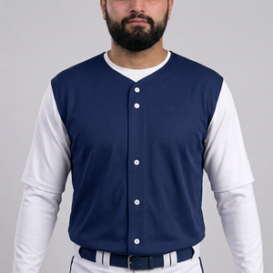 Ensemble de vêtements de baseball pour hommes, pantalon en jersey uni, manches courtes, col en V, fermeture à boutons, évacuation de l'humidité, antibactérien, respirant, 100% coton - Product Image 6