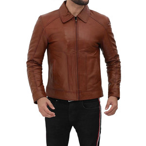 Men's Genuine <b>Leather</b> <b>Biker</b> <b>Jacket</b> Stand Collar Zipper Closure Slim Fit Solid Color Winter Wear Waterproof Breathable Windproof - Product Image 4