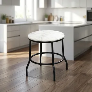 Iron Marble Round <b>Side</b> <b>Table</b> with Circular Ring Base Modern <b>Industrial</b> Accent <b>Table</b> Living Room Furniture - Product Image 2